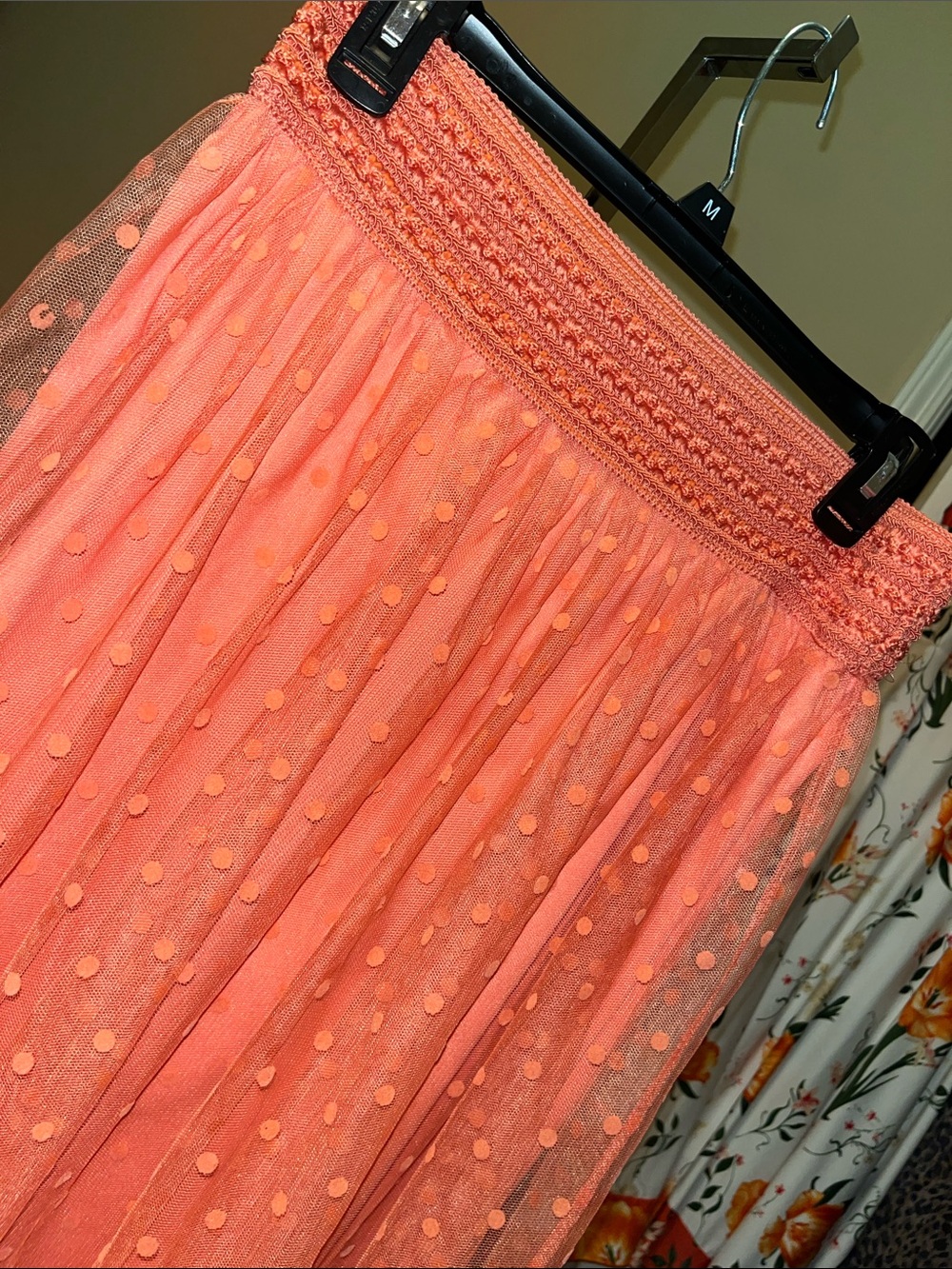 Metro Wear Coral Pink Polka Dot Tulle Midi Skirt - Picture 2 of 2